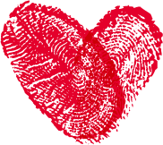 Two red fingerprints overlap to make a heart