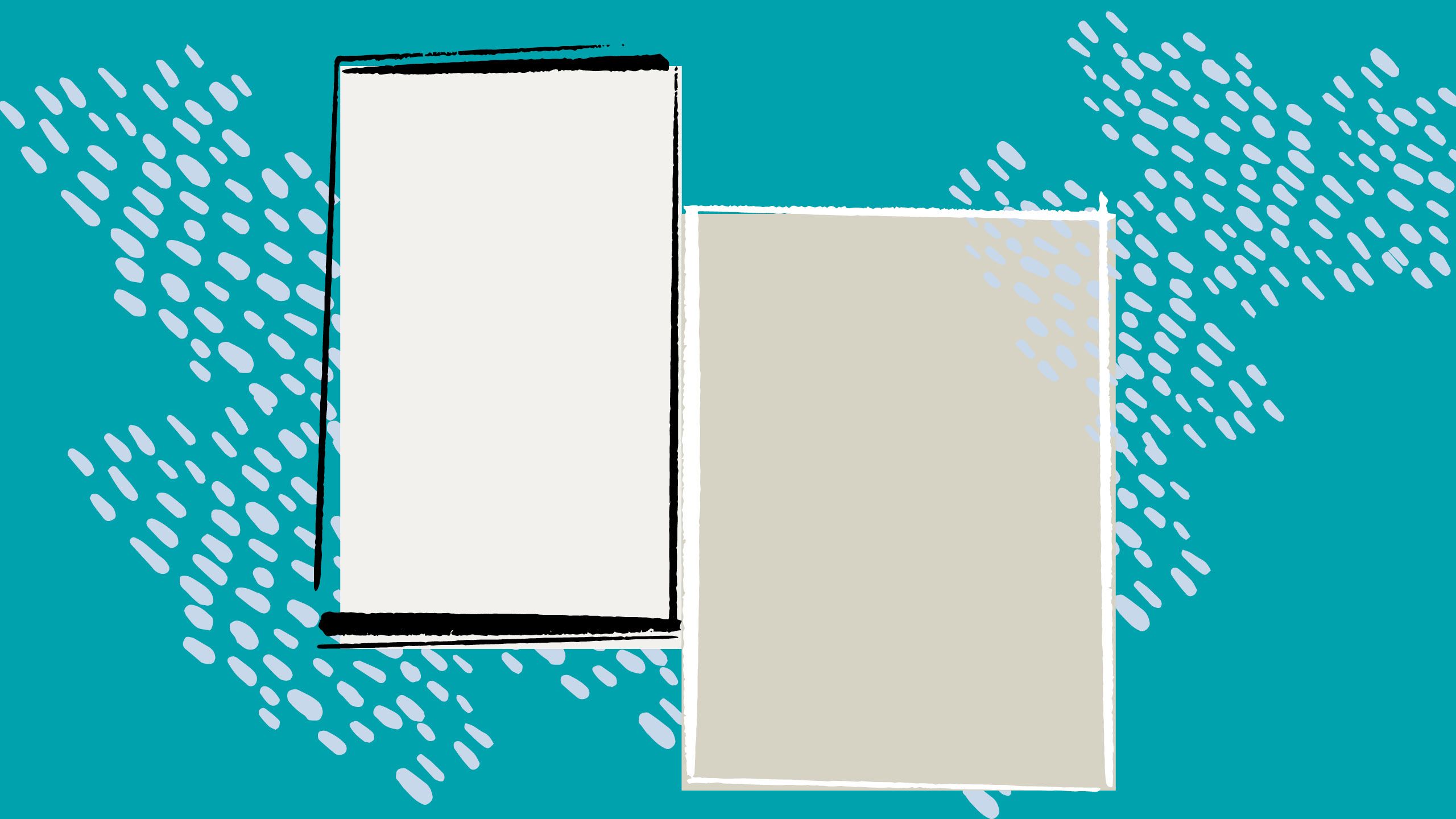 Illustration of two portrait panels surrounded by doodles