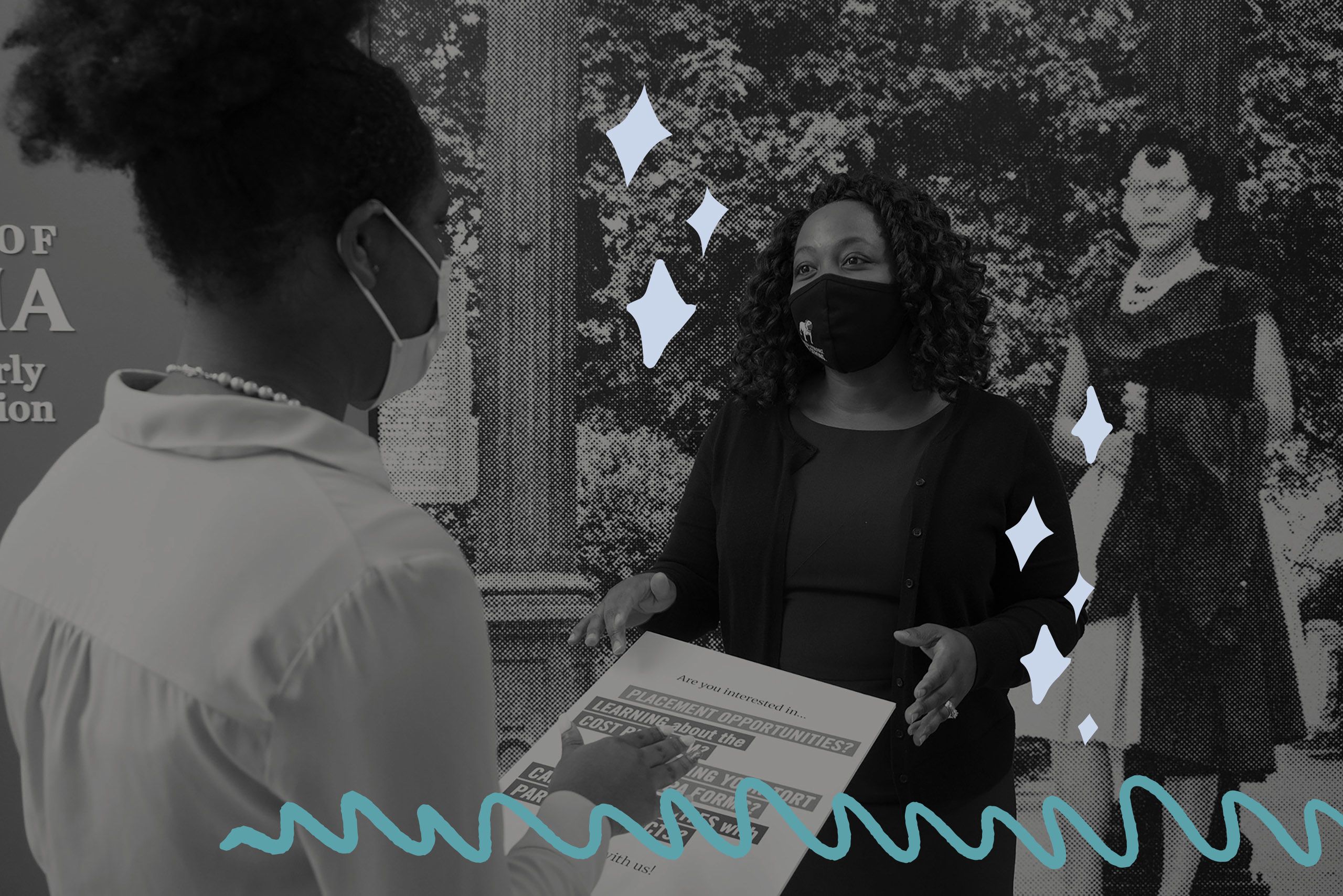 Taiesha Smith speaks with a student about experiential learning opportunities